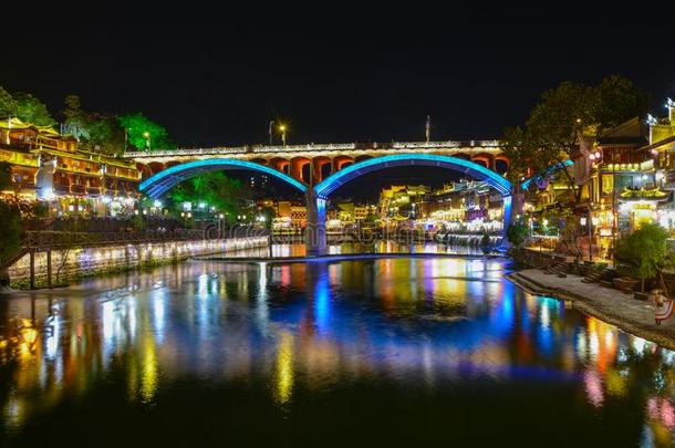 湖南湘西州凤凰古代的城市夏风景