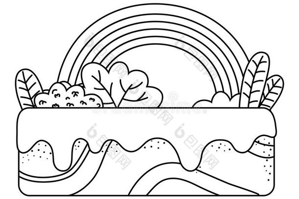 彩虹和灌木设计矢量插图画家