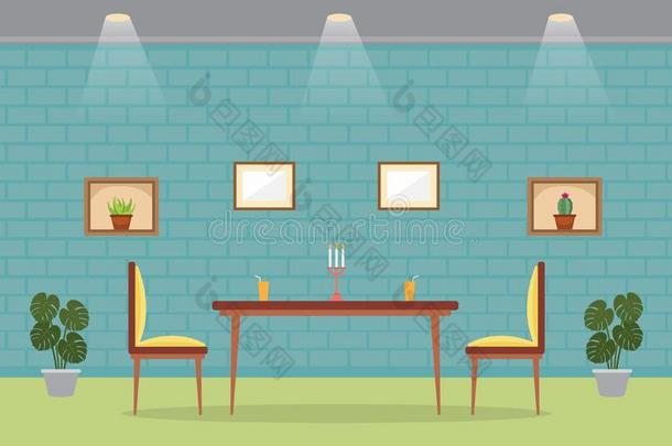 现代的空的咖啡馆饭店内部家具平的矢量illustrate举例说明