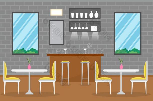 现代的空的咖啡馆饭店内部家具平的矢量illustrate举例说明