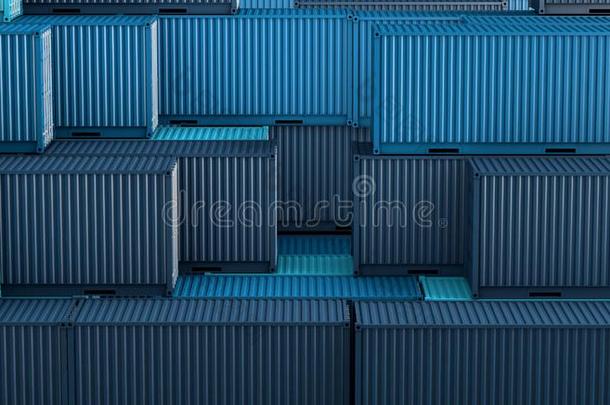 垛关于蓝色容器盒,货物货运船为进口博览会