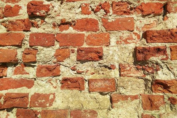 <strong>背景墙</strong>关于红色的老的破碎的砖.