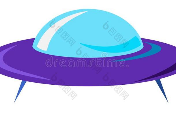 平的设计紫色的外国的宇宙飞船和蓝色玻璃.矢量图解