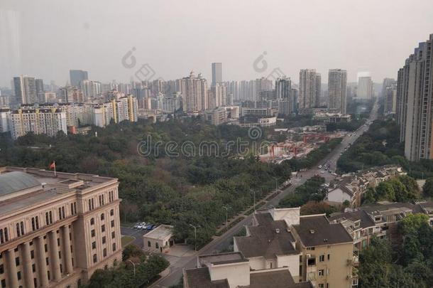 重庆城市看从高的建筑物空气的