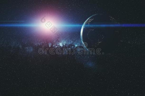 地球运动月亮轨道星星系太阳梁发光