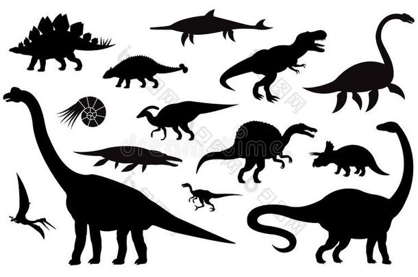 矢量放置关于不同的黑的恐龙轮廓