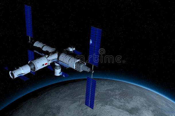 天宫3-中国人空间车站在轨道上运行指已提到的人行<strong>星</strong>地球向