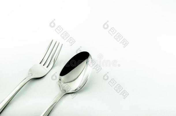 勺和餐叉隔离的向白色的背景.用过的采用advertis采用g