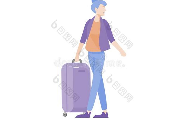 旅行者人和行李旅行的单独的,走向旅行.旅行