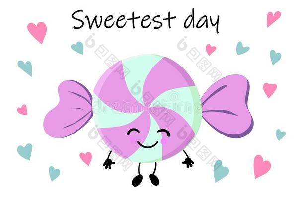 漫画卡哇伊甜的食物-粉红色的微笑的糖果向白色的后台