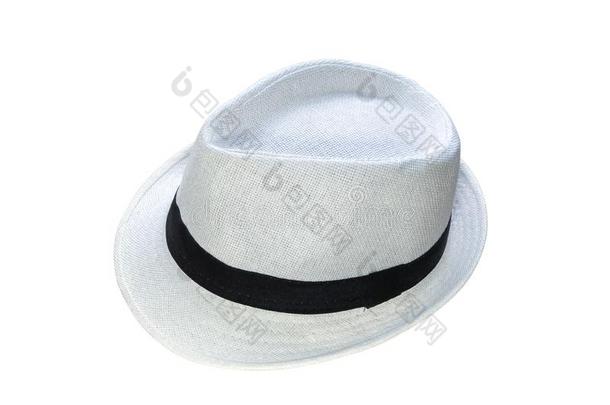 夏可循环再用的巴拿马草帽稻草或纸帽子隔离的向白色的波黑