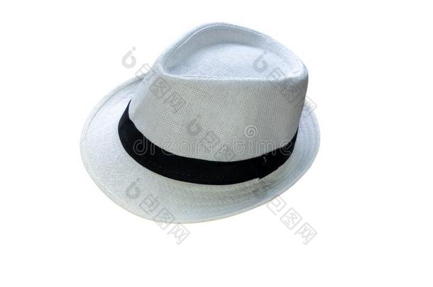 夏可循环再用的巴拿马草帽稻草或纸帽子隔离的向白色的波黑