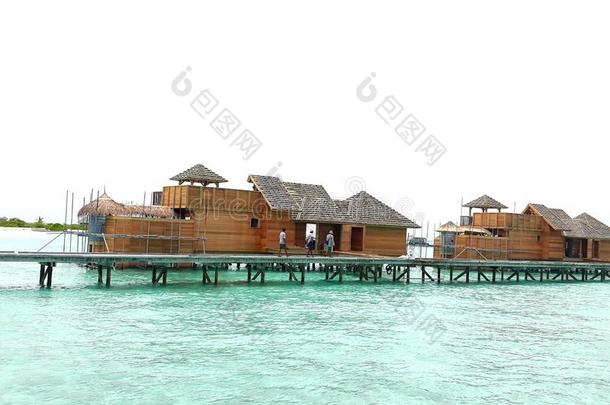 水上别墅木制的房屋放映采用马尔代夫