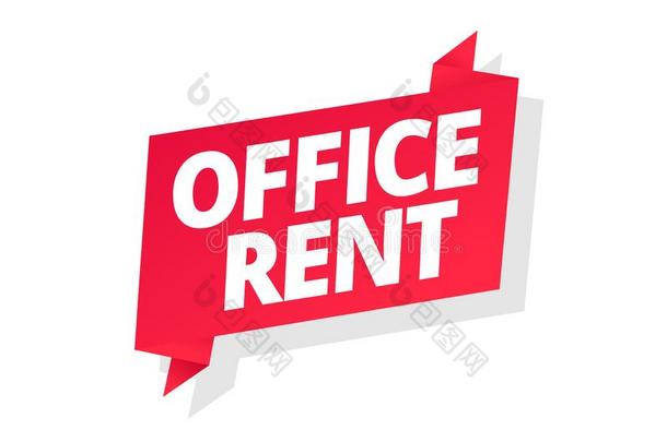 办公室租金.单词向红色的ribb向大字标题.红色的带子文本标题.英语字母表的第18个字母