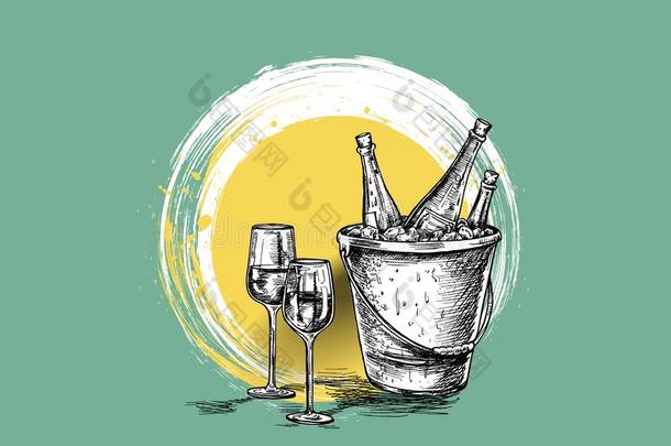 草图关于葡萄酒瓶子,玻璃关于红色的葡萄酒