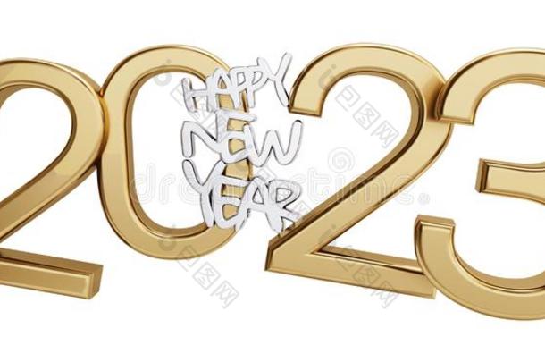 幸福的新的年2023金色的隔离的明显的文学3英语字母表中的第四个字母-说明