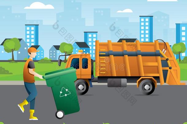 城市浪费再循环观念和垃圾货车和垃圾collect收集