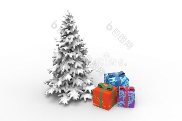 圣诞节树和雪和礼物久远地离开