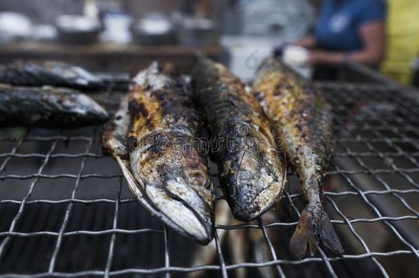 促进食欲的烤的鱼向一固体的食物.斯泰特食物.