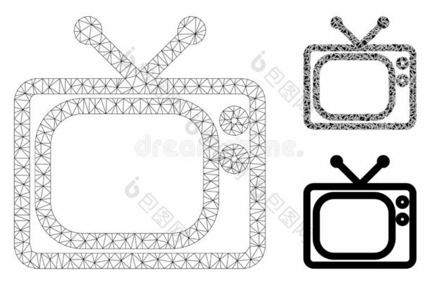 television电视机矢量网孔金属丝框架模型和三角形马赛克偶像