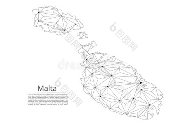 地图关于马耳他连接.矢量低的-工艺学校影像关于一glob一lm一pwickets三柱门