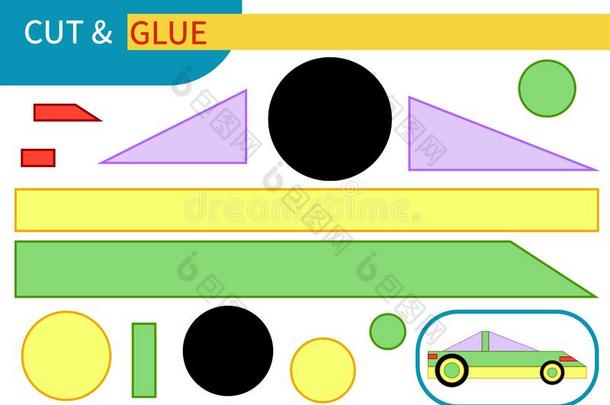 `绿色的和黄色的汽车速度比赛`袖珍型的东西游戏`将切开和胶合`为小孩