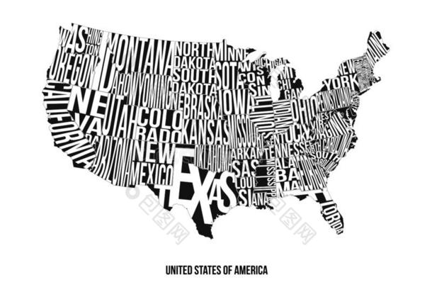 统一的国家关于美洲字体地图矢量类型