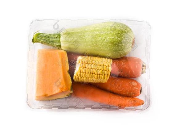 各种各样的蔬菜成套塑料制品隔离的