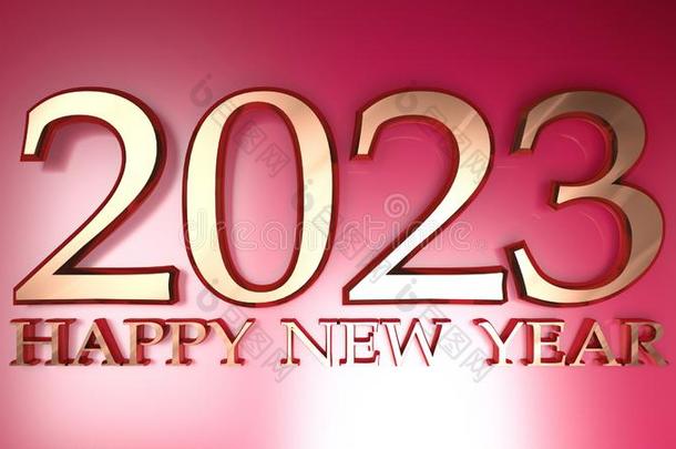 2023幸福的新的年铜写向金属的红色的背景-3英语字母表中的第四个字母