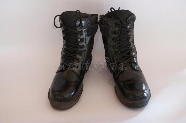 黑的皮擦靴人为军事的或警察部门,美丽的状态