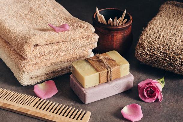 沐浴附件,毛巾布毛巾,肥皂,自然的毛巾,木制的