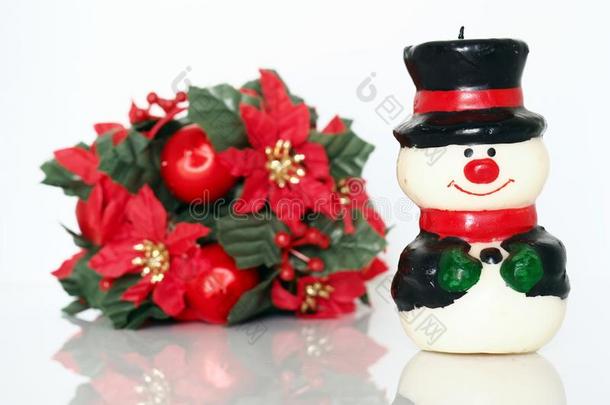 圣诞节作品,雪人和红色的花