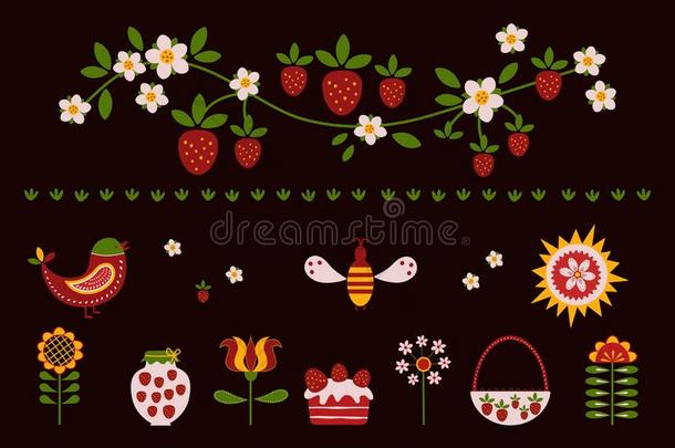 民族艺术.采摘草莓.夹子艺术关于夏物料项目向黑暗的英语字母表的第2个字母