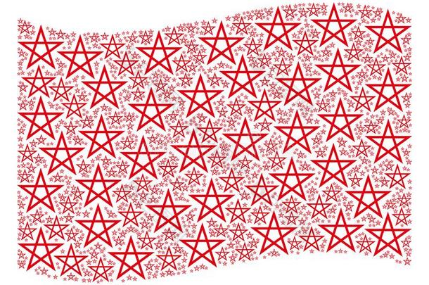 波浪状的红色的旗模式关于星五角星形偶像
