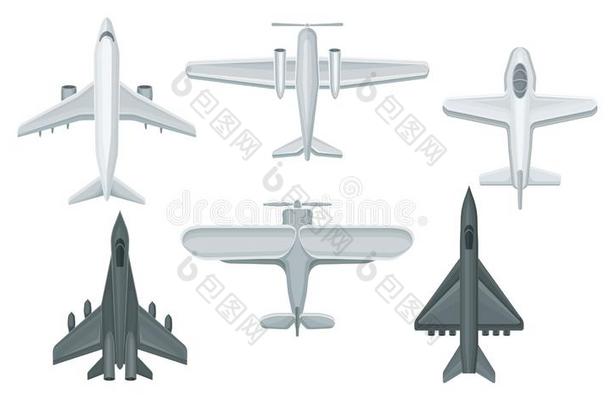 飞机和军事的飞机顶看法矢量有插画的报章杂志放置
