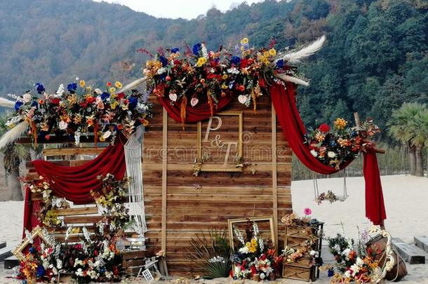 婚礼典礼采用宝寿mounta采用风景优美的地区,杭州