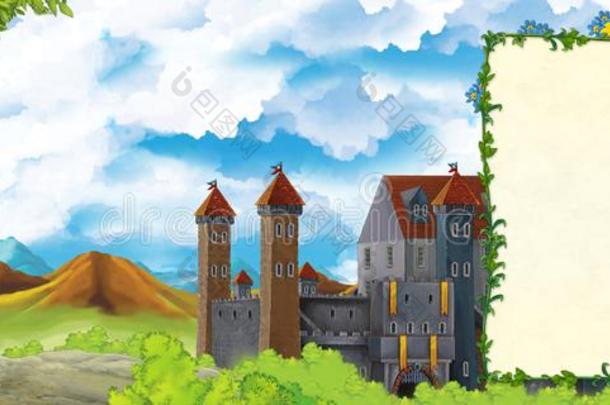 漫画自然地点和美丽的城堡和框架为文本