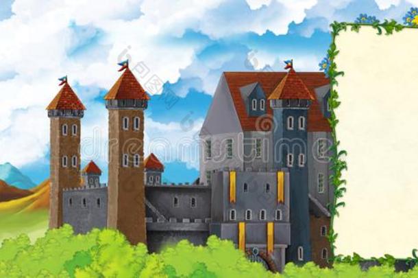 漫画自然地点和美丽的城堡和框架为文本