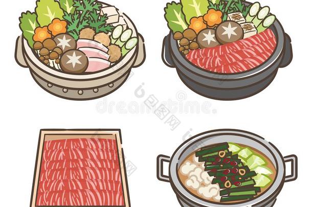 放置关于热的罐和肉和蔬菜