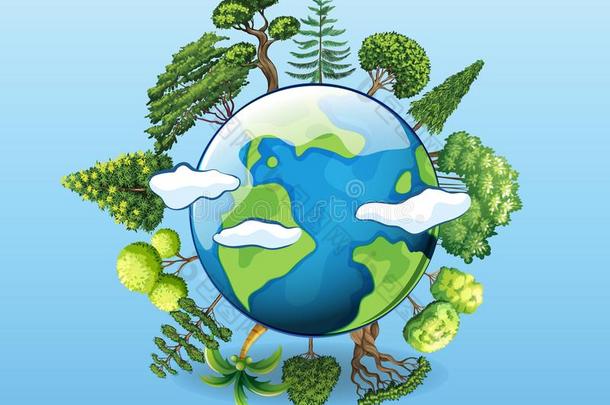全球的准备动作的海报和树向地球
