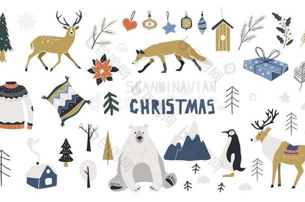斯堪的纳维亚的圣诞节插图.愉快的圣诞节收集