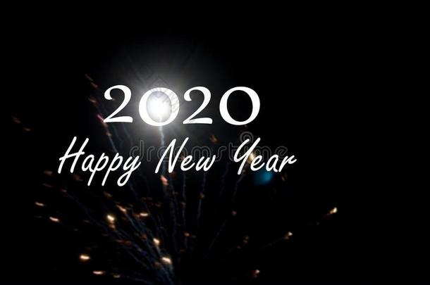 2020文本和烟火在夜采用黑的背景,新的年