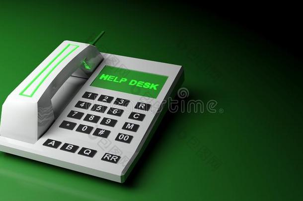 不用电线与电源相连的电话和绿色的写帮助书桌,向一绿色的书桌-
