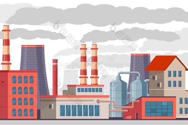 工业的污染.工厂和小管污染天空和恩维罗