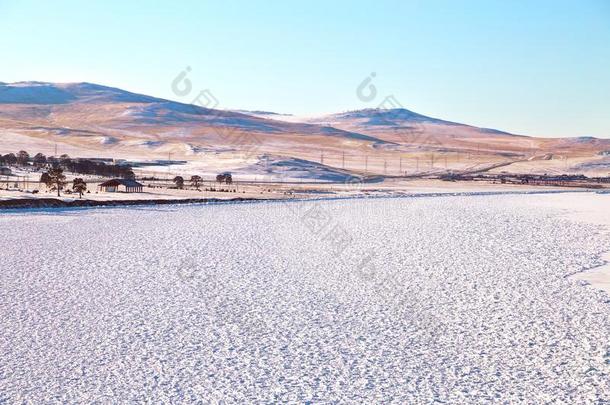 冬风景和湖大量的和冰.湖贝加尔湖,俄罗斯帝国