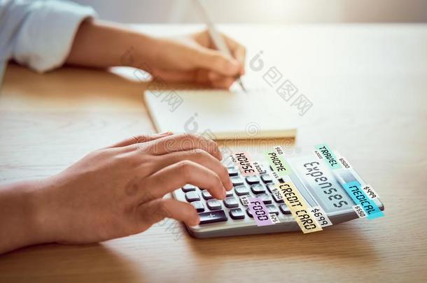女人压计算器向计算收入费用和计划FaroeIslands法罗群岛