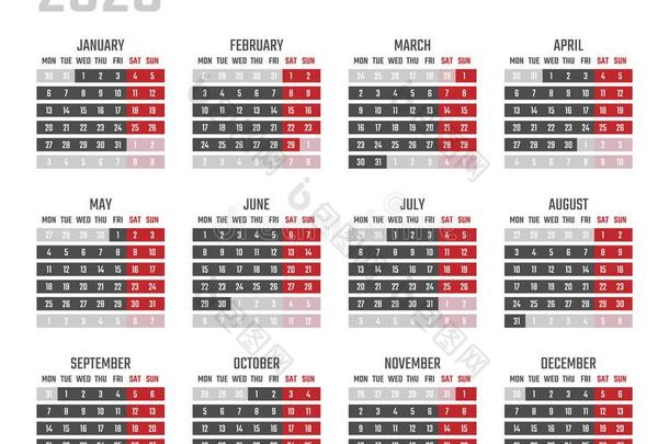 日历为<strong>2020</strong>出发星期一,矢量日历设计<strong>2020</strong>肯定