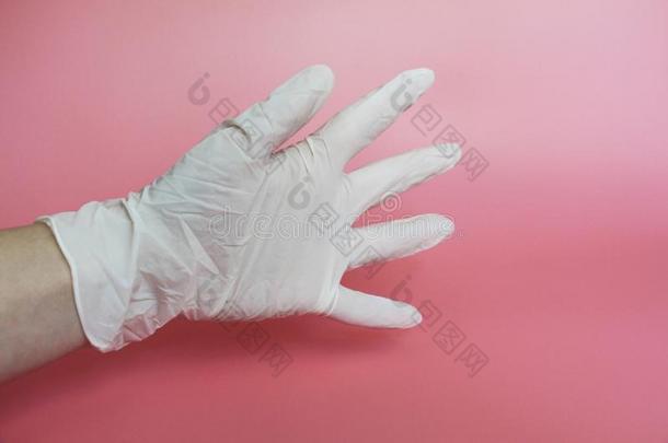 医学的白色的胶乳手套向一fem一leh一nd