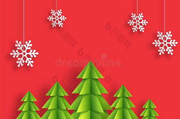 折纸手工纸圣诞节树和绞死雪花装饰向红色的
