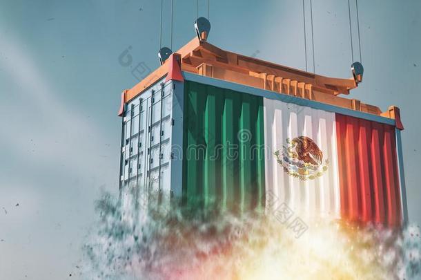 货运容器和墨西哥国家的旗设计绞死向一